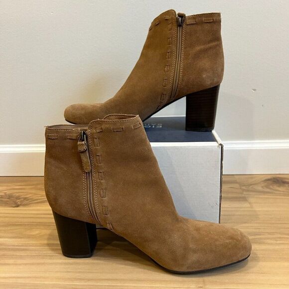 VIA SPIGA Short Tan Bootie with Heel Real Leather/Suede Upper and Lining 9M - Picture 1 of 8
